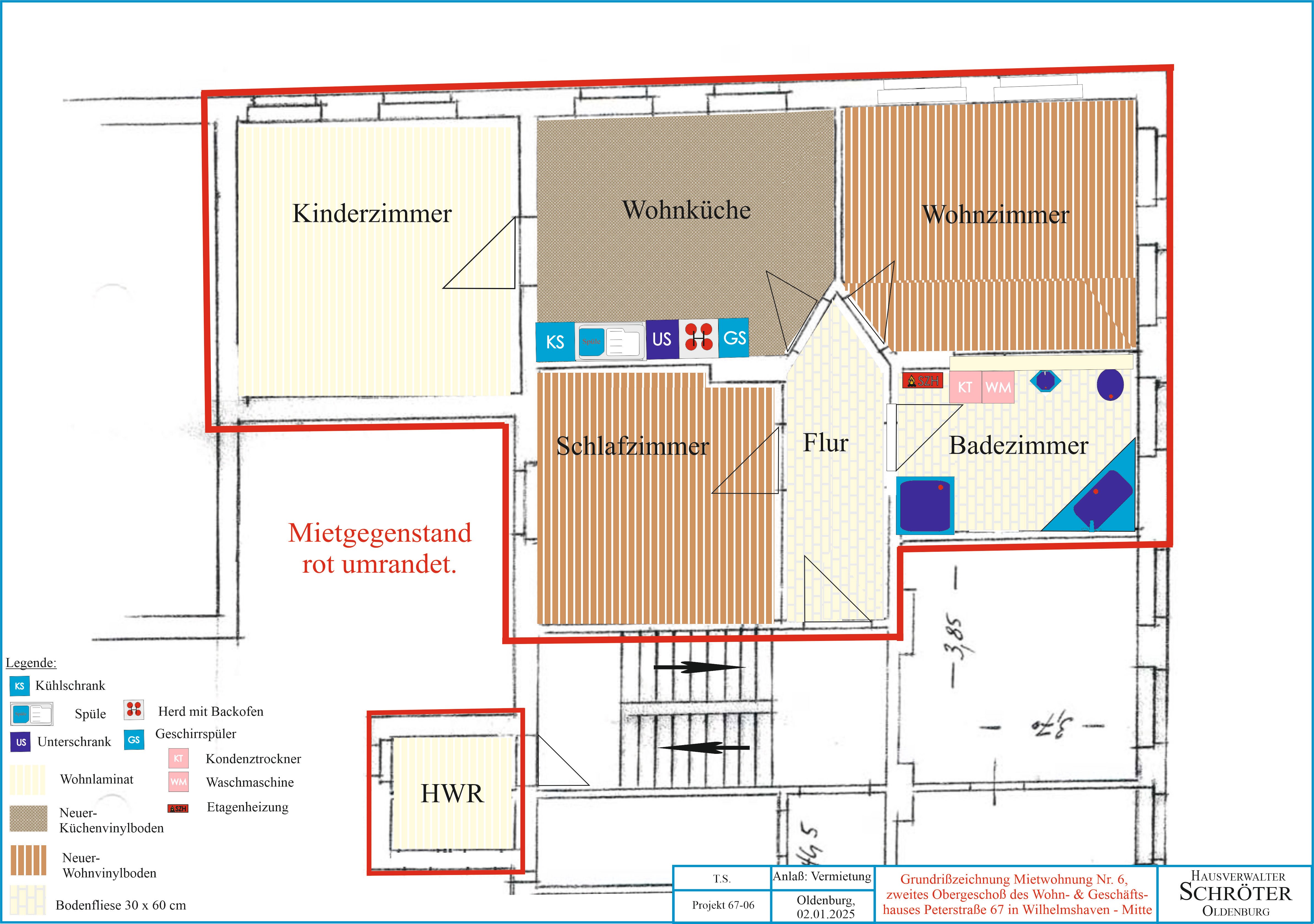 Wohnung zur Miete 700 € 3 Zimmer 90,9 m²<br/>Wohnfläche 2.<br/>Geschoss ab sofort<br/>Verfügbarkeit Peterstraße 67 Innenstadt Wilhelmshaven 26382