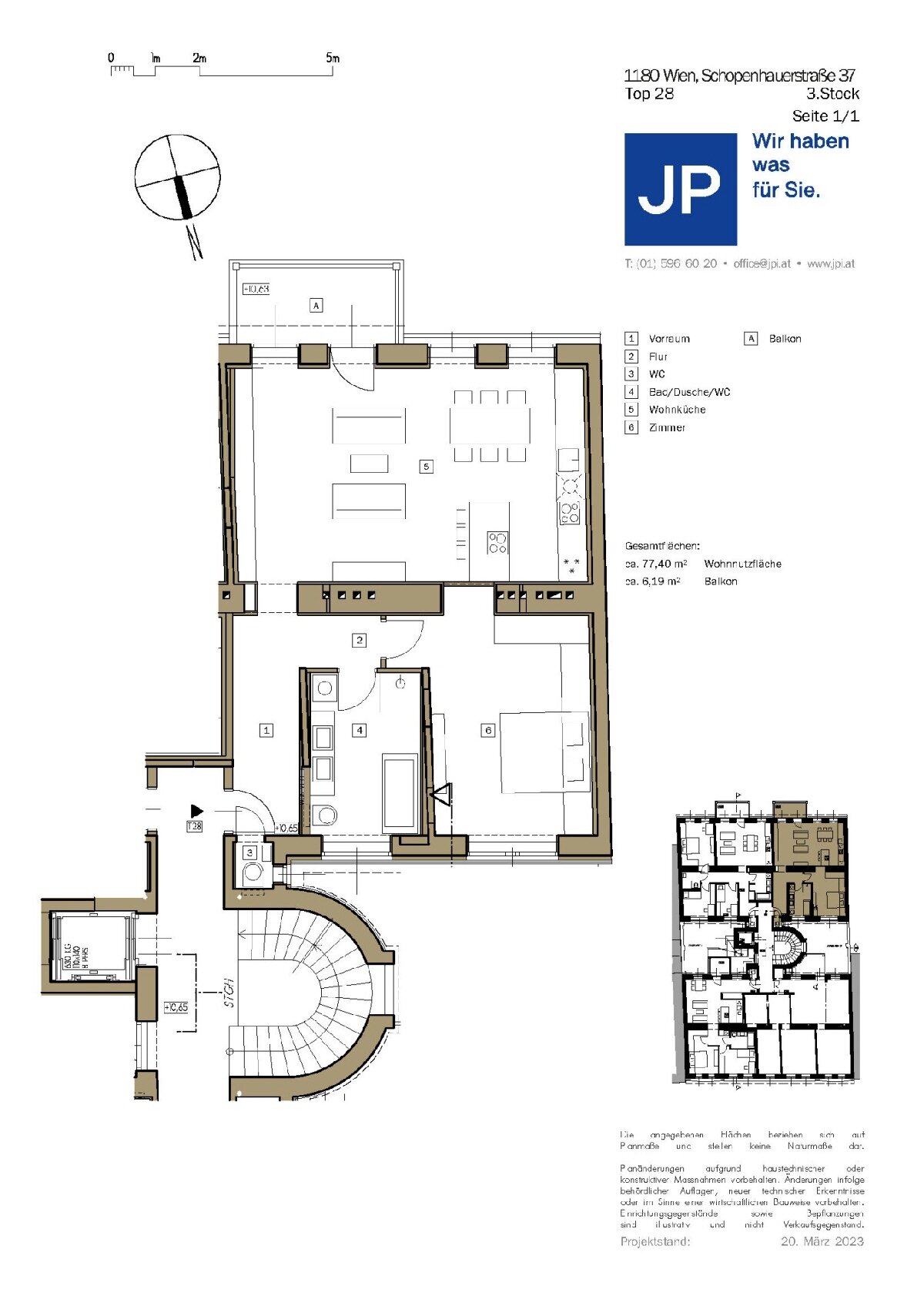 Wohnung zum Kauf 649.000 € 2 Zimmer 77,4 m²<br/>Wohnfläche 3.<br/>Geschoss Schopenhauerstraße 37 Wien 1180