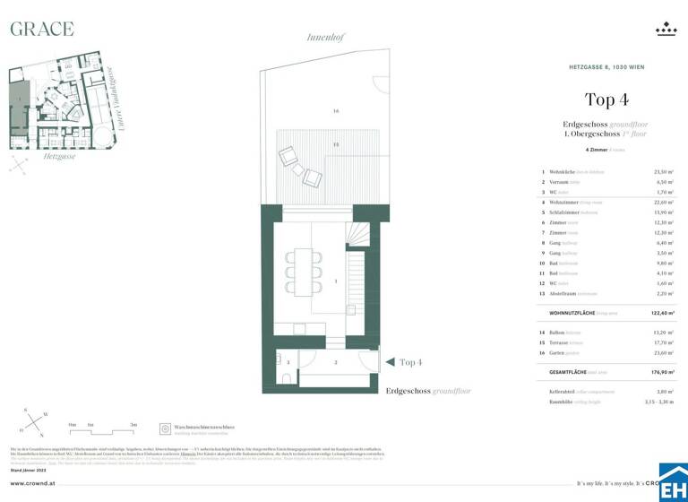 Wohnung zum Kauf - Erstbezug 1.299.000 € 4 Zimmer 122,5 m² EG Hetzgasse Wien 1030