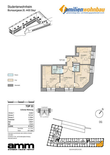 Wohnung zur Miete 456,36 € 1 Zimmer 9,3 m² 1. Geschoss Blumauergasse 26 Steyr Steyr 4400