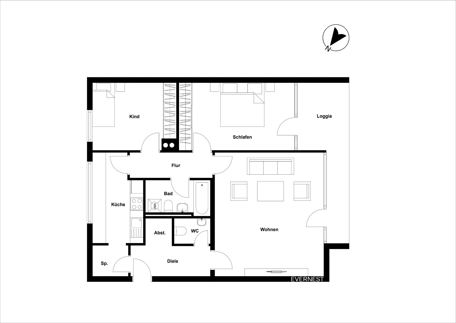 Wohnung zum Kauf 198.400 € 3 Zimmer 79 m²<br/>Wohnfläche 7.<br/>Geschoss Gräselberg Wiesbaden 65187