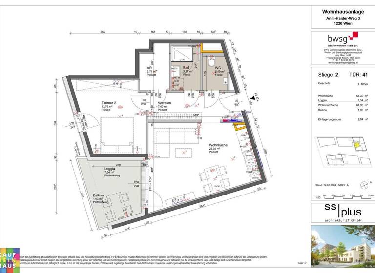 Wohnung zum Kauf - Erstbezug provisionsfrei 286.695 € 2 Zimmer 54,4 m² Anni-Haider-Weg 3 Wien 1220