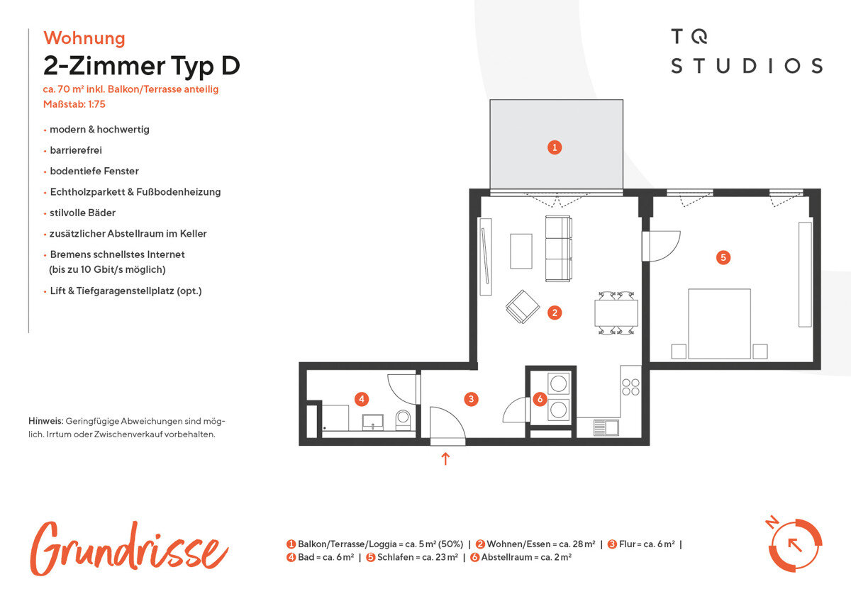 Wohnung zur Miete 952 € 2 Zimmer 74,7 m²<br/>Wohnfläche 1.<br/>Geschoss Am Tabakquartier 20-22 Woltmershausen Bremen 28197