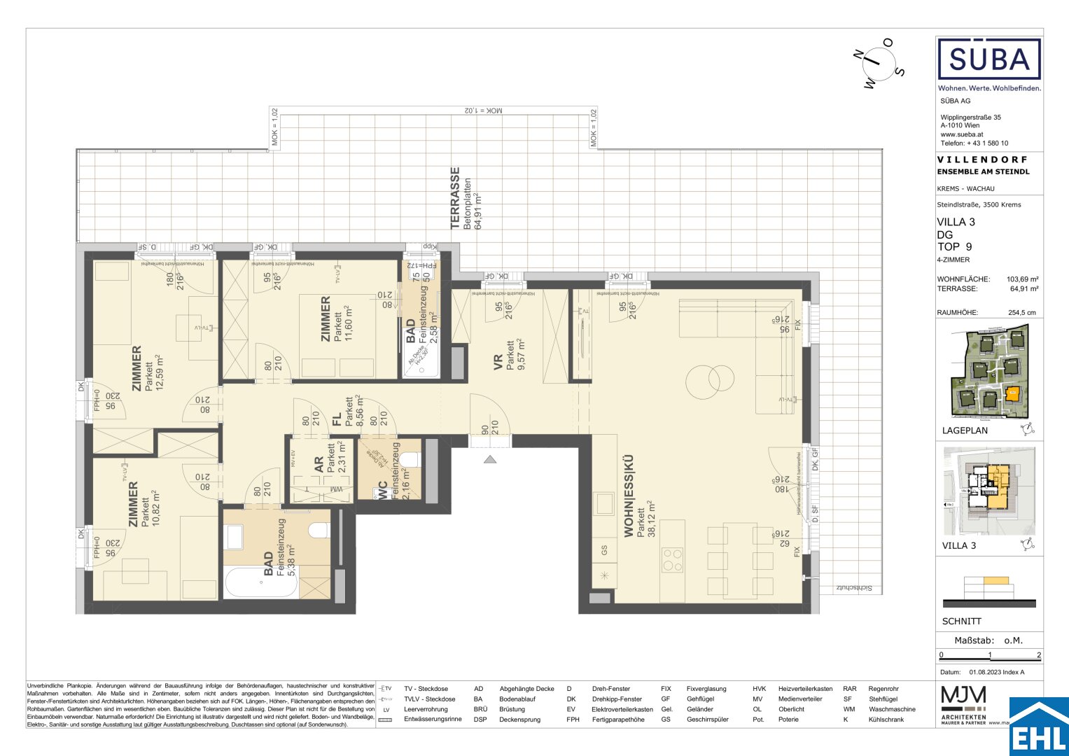 Wohnung zum Kauf 880.000 € 4 Zimmer 103,7 m²<br/>Wohnfläche Steindlstraße Krems an der Donau Krems an der Donau 3500