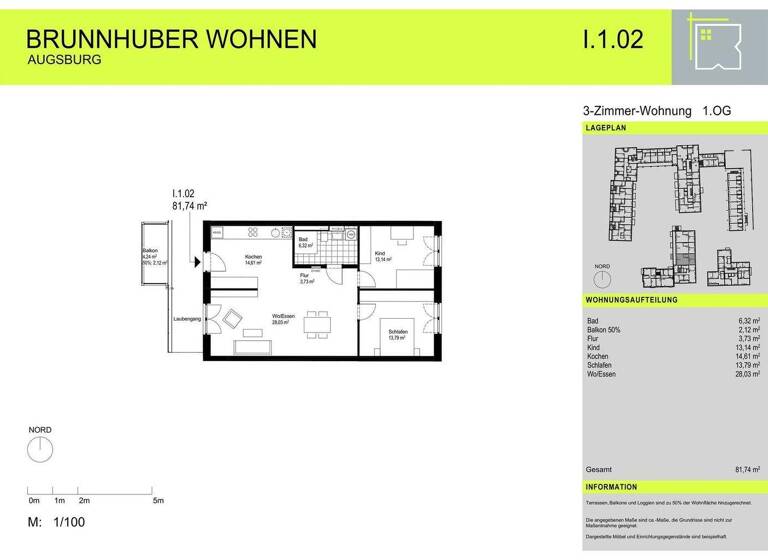 Wohnung zur Miete 1.332 € 3 Zimmer 81,7 m² frei ab sofort Oberhausen Augsburg 86154