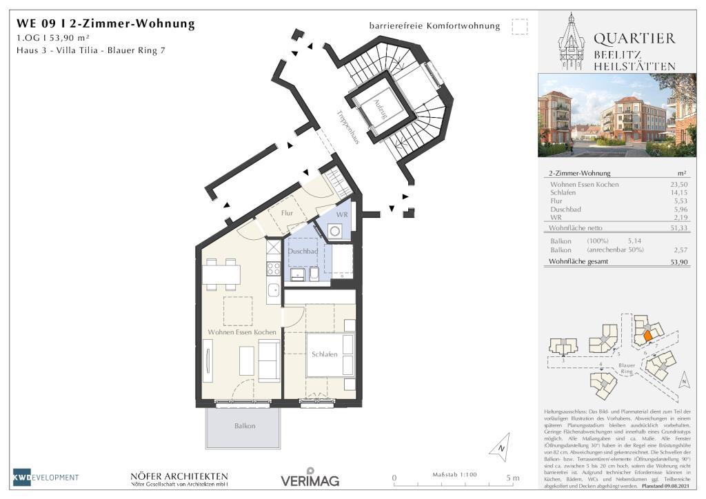 Wohnung zur Miete 850 € 2 Zimmer 53,9 m²<br/>Wohnfläche 1.<br/>Geschoss ab sofort<br/>Verfügbarkeit Blauer Ring 7 Heilstätten Beelitz 14547