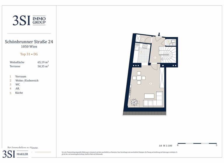 Wohnung zum Kauf 590.000 € 2 Zimmer 65,2 m² 4. Geschoss Schönbrunner Straße 22-24 Wien 1050