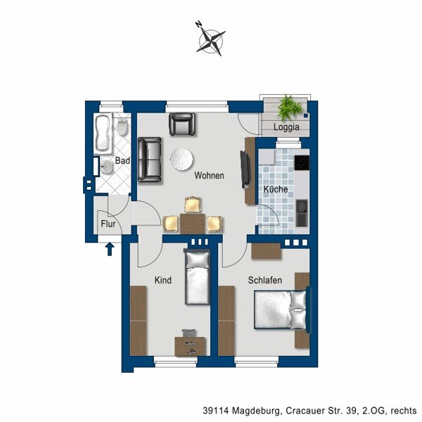 Wohnung zur Miete 408 € 3 Zimmer 58,2 m²<br/>Wohnfläche 2.<br/>Geschoss 07.02.2025<br/>Verfügbarkeit Cracauer Str. 39 Alt Cracau Magdeburg 39114