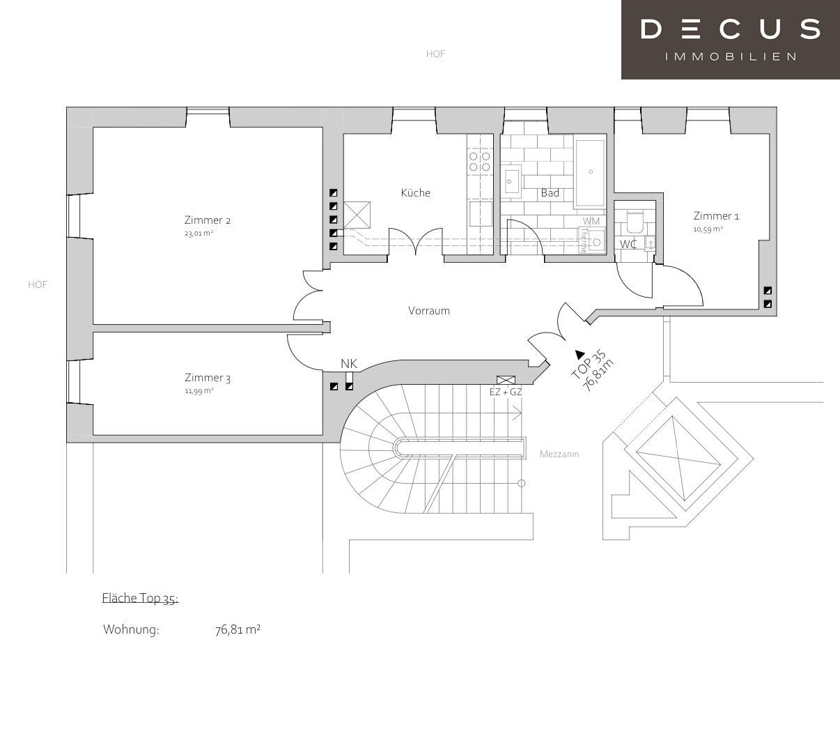 Wohnung zur Miete 1.106 € 3 Zimmer 76,8 m²<br/>Wohnfläche 1.<br/>Geschoss Wien 1090