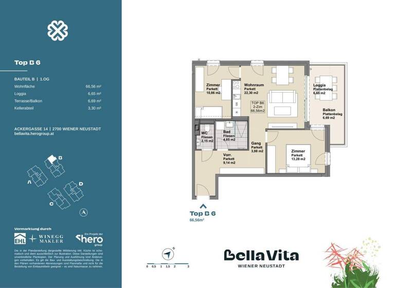 Wohnung zur Miete - Erstbezug 807 € 3 Zimmer 66,6 m² 1. Geschoss Ackergasse 14 Wiener Neustadt 2700