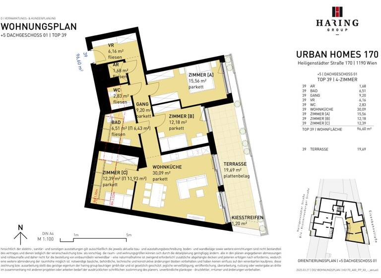 Wohnung zum Kauf - Erstbezug 819.500 € 4 Zimmer 96,6 m² 5. Geschoss Heiligenstädter Straße 170 Wien 1190