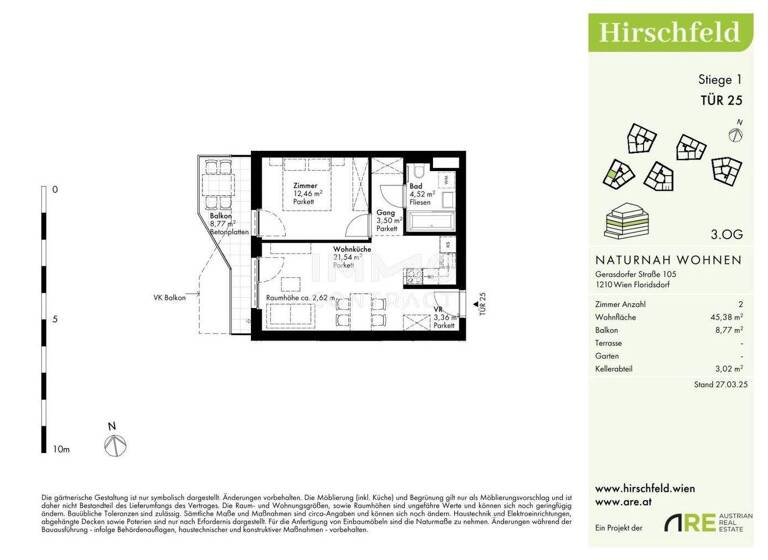 Wohnung zum Kauf - Erstbezug provisionsfrei 275.000 € 2 Zimmer 45,4 m² Wien 1210