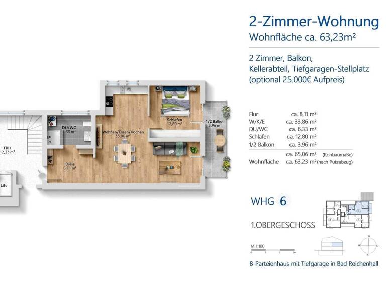 Wohnung zum Kauf - Erstbezug provisionsfrei 411.000 € 2 Zimmer 63,2 m² 1. Geschoss Bad Reichenhall 83435