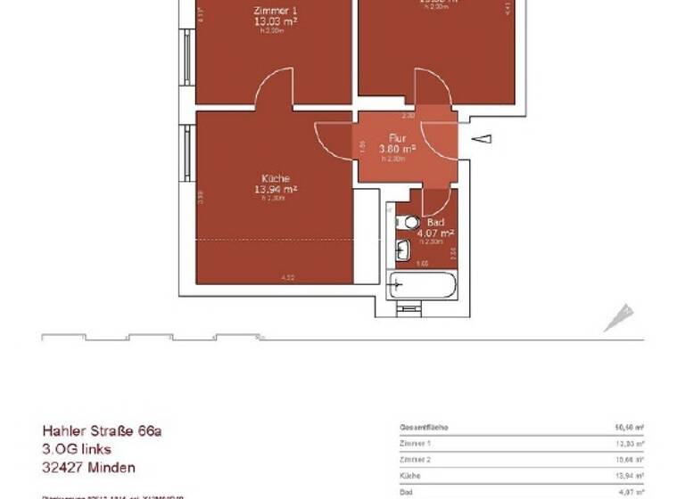 Wohnung zur Miete 799 € 2 Zimmer 53,8 m² frei ab sofort Hahler Str. 66a Innenstadt Minden 32427