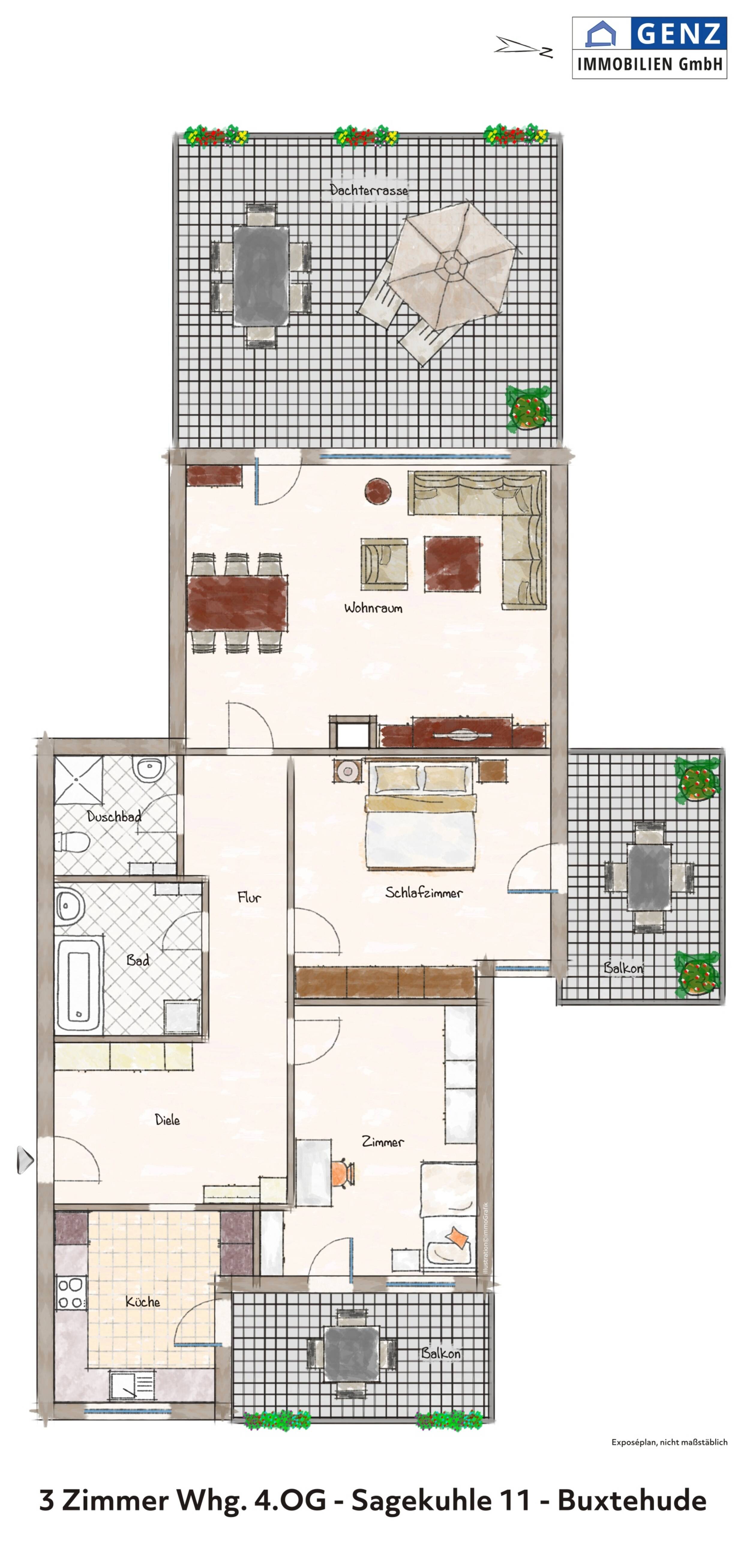 Penthouse zur Miete 900 € 3 Zimmer 71 m²<br/>Wohnfläche 4.<br/>Geschoss ab sofort<br/>Verfügbarkeit Sagekuhle 11 Buxtehude Buxtehude 21614