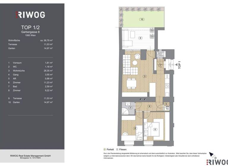 Wohnung zum Kauf 495.000 € 3 Zimmer 58,8 m² EG Garbergasse Wien 1060