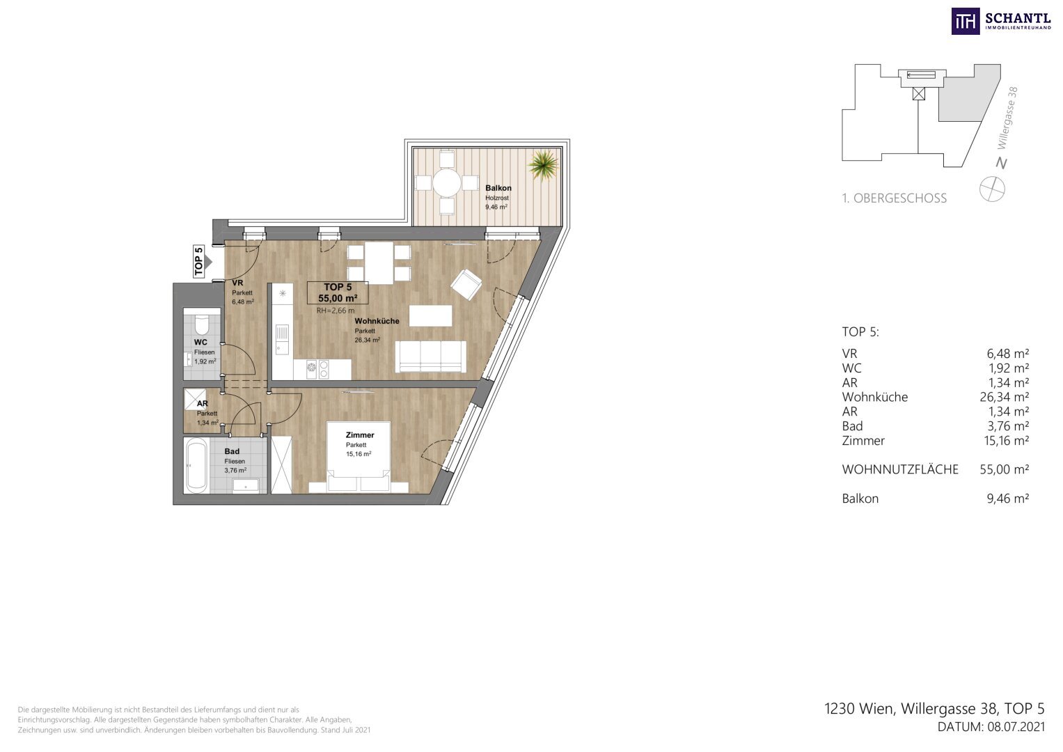 Wohnung zum Kauf 422.000 € 2 Zimmer 55 m²<br/>Wohnfläche 1.<br/>Geschoss Willergasse Wien 1230