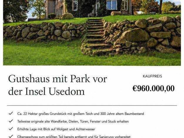 Villa zum Kauf provisionsfrei 960.000 € 17 Zimmer 552 m² 22.625 m² Grundstück Schalense Wolgast 17438