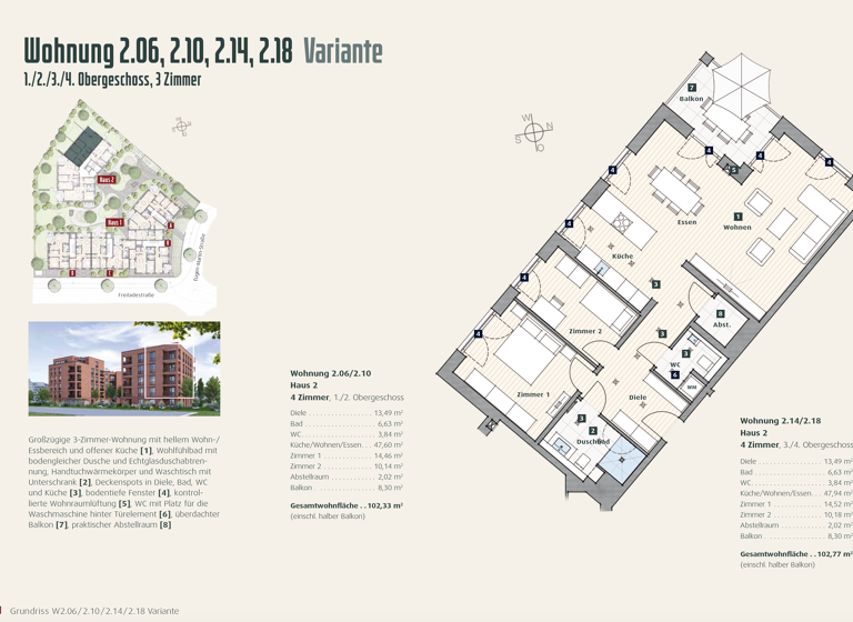 Wohnung zum Kauf - Neubau provisionsfrei 954.500 € 4 Zimmer 101,8 m²<br/>Wohnfläche 1.<br/>Geschoss Eugen-Martin-Straße 19b Brühl Freiburg im Breisgau 79106