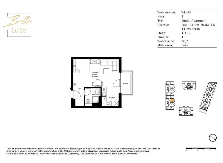 Studio zur Miete - Erstbezug 1.040 € 1 Zimmer 36,2 m² 1. Geschoss Peter-Lennè-Straße 45 Dahlem Berlin 14195