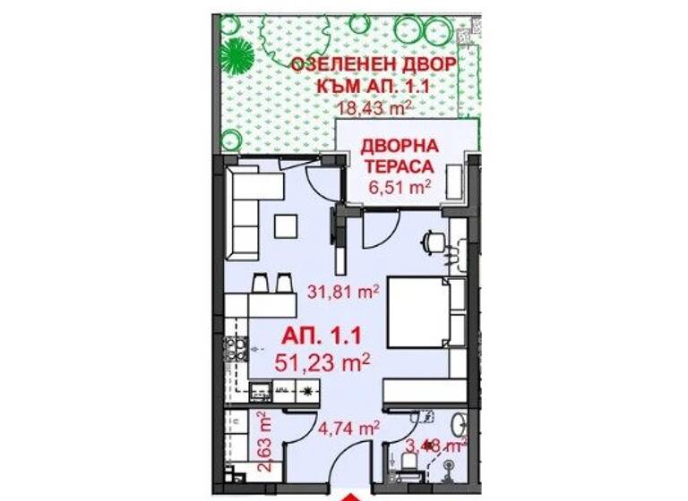 Studio zum Kauf - Erstbezug 114.400 € 1 Zimmer 65,7 m² 1. Geschoss frei ab 01.10.2026 Chernomorets 8142
