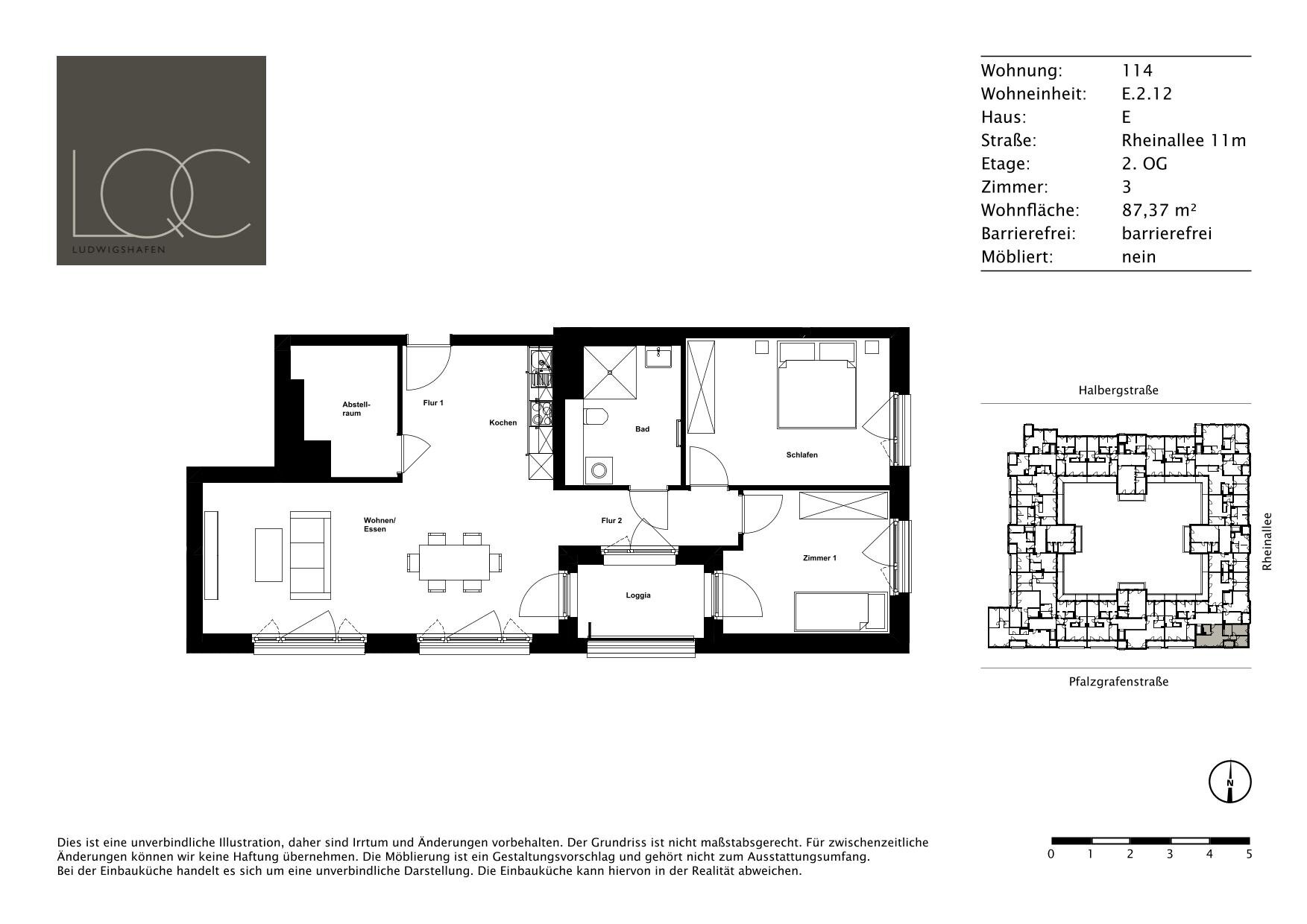 Wohnung zur Miete 1.050 € 3 Zimmer 87,4 m²<br/>Wohnfläche 2.<br/>Geschoss 16.01.2025<br/>Verfügbarkeit Rheinallee 11m Süd / Stadtbezirk 123 Ludwigshafen am Rhein 67061