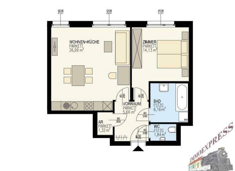 Wohnung zum Kauf 345.000 € 2 Zimmer 56,1 m² 1. Geschoss Wien 1020