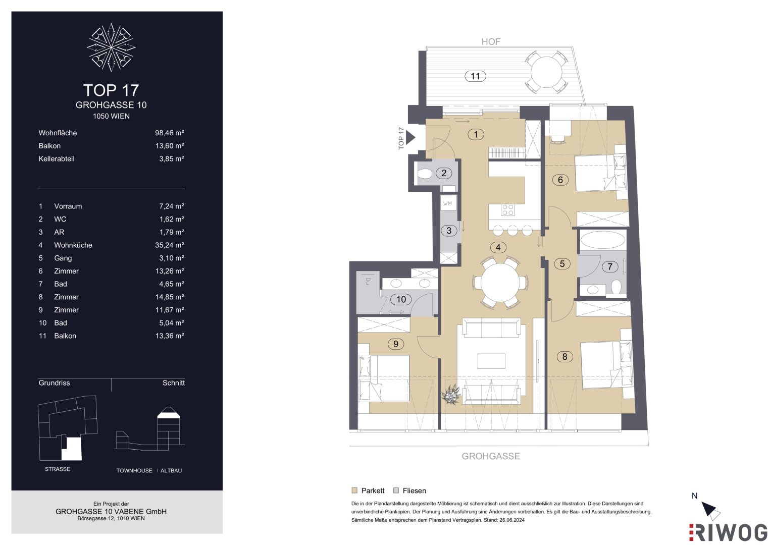 Wohnung zum Kauf 1.250.000 € 4 Zimmer 98,5 m²<br/>Wohnfläche 4.<br/>Geschoss Grohgasse 10 Wien 1050