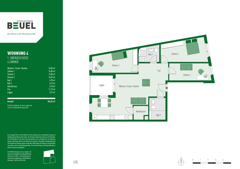 Wohnung zum Kauf provisionsfrei 669.000 € 4 Zimmer 106,3 m²<br/>Wohnfläche 1.<br/>Geschoss Vilich/Rheindorf Bonn 53225