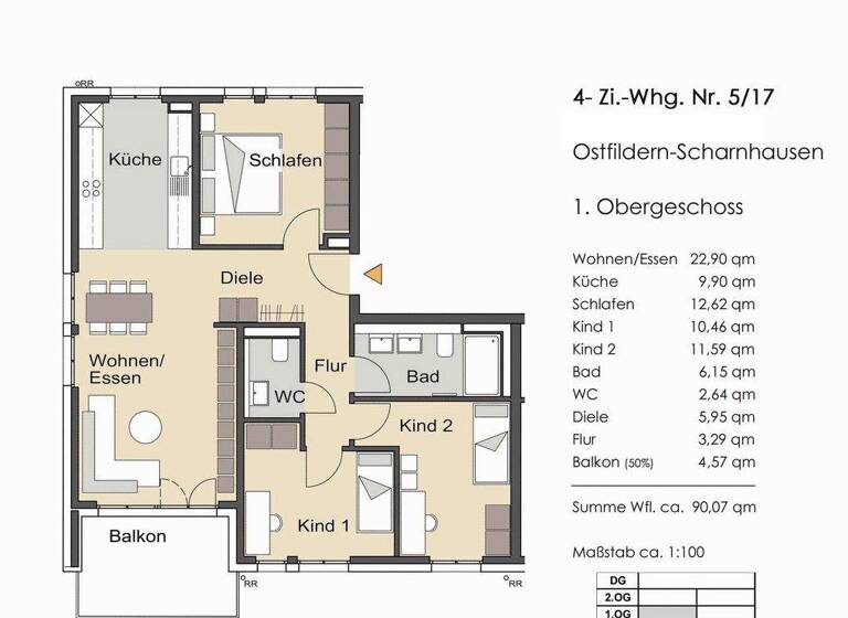 Wohnung zum Kauf provisionsfrei 621.000 € 4 Zimmer 90,1 m² Scharnhausen Ostfildern 73760