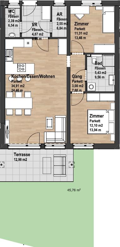 Wohnung zum Kauf 364.040 € 3 Zimmer 76 m²<br/>Wohnfläche EG<br/>Geschoss Seiersberg 8054