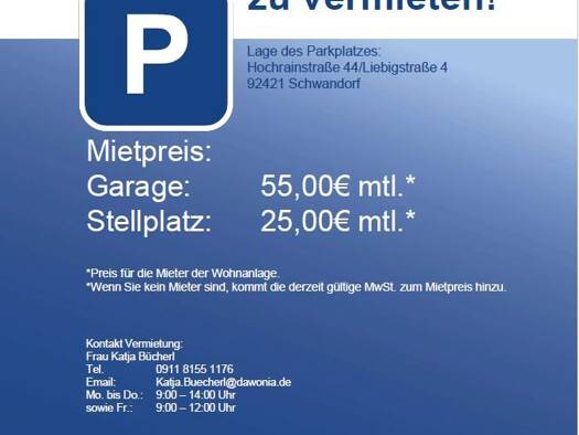 Garage zur Miete 55 € Hochrainstr. 44 Schwandorf 92421