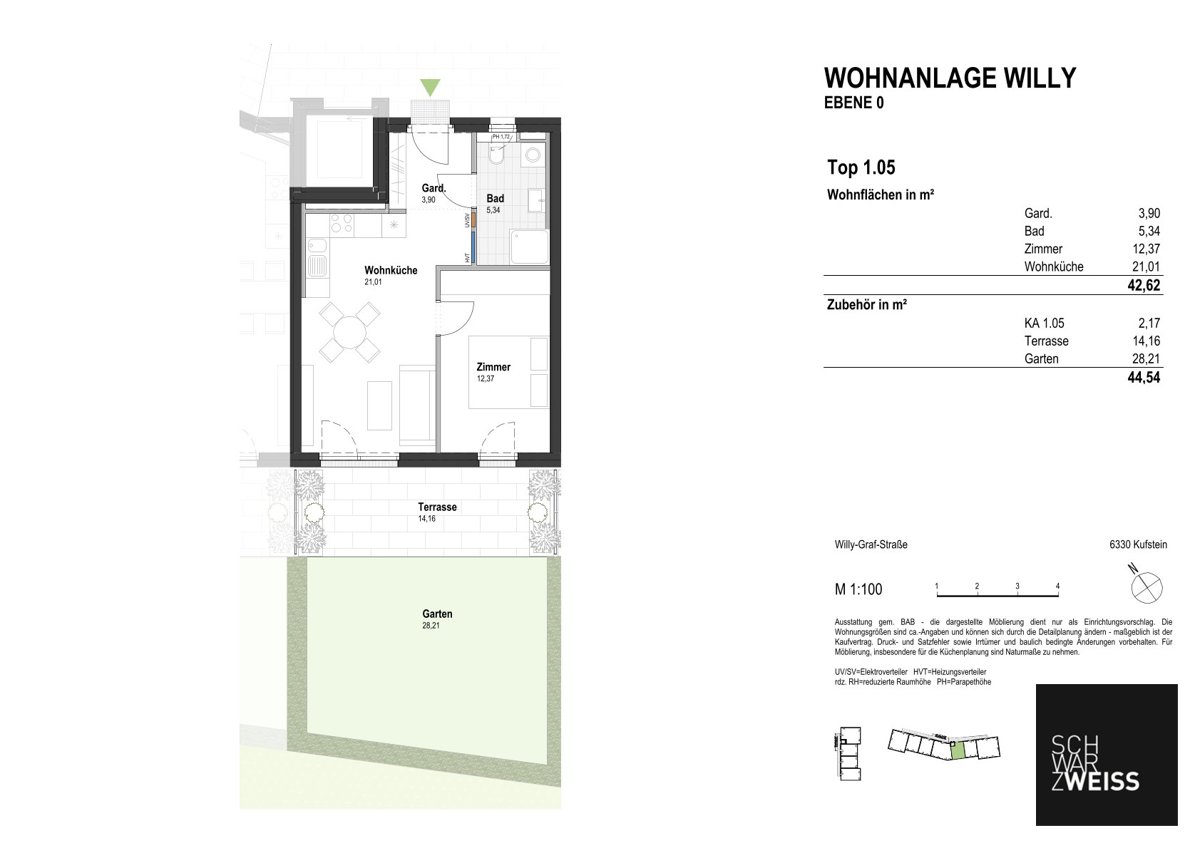 Wohnung zum Kauf 354.000 € 2 Zimmer 42,6 m²<br/>Wohnfläche EG<br/>Geschoss Kufstein 6330