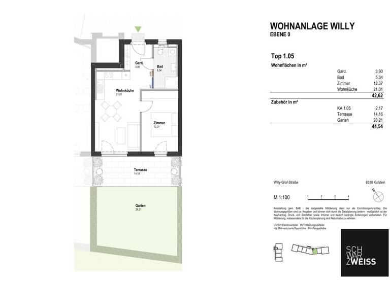 Wohnung zum Kauf - Erstbezug 349.000 € 2 Zimmer 42,6 m² EG Kufstein 6330
