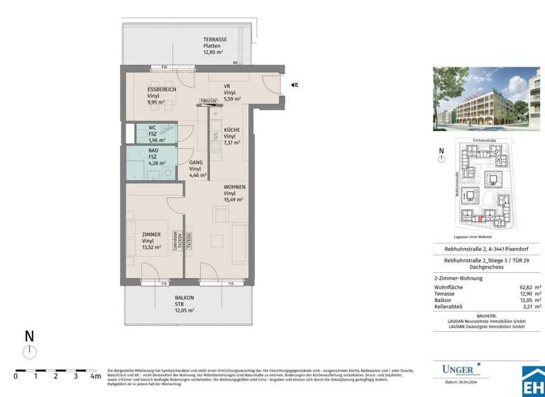 Wohnung zur Miete - Erstbezug 730 € 2 Zimmer 62,6 m² Rebhuhnstraße Pixendorf 3451