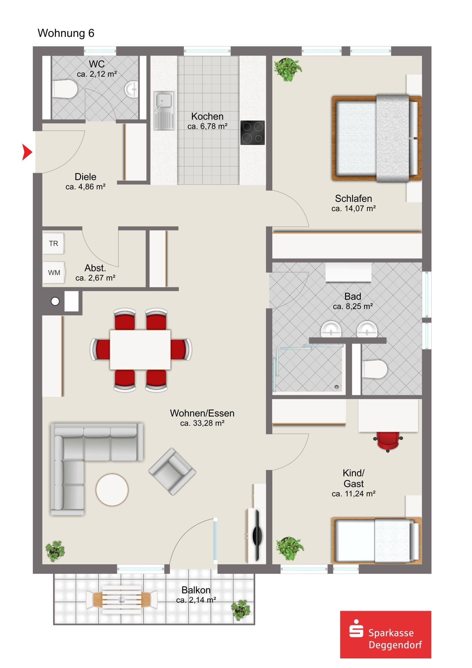 Wohnung zur Miete 845 € 3 Zimmer 85,4 m²<br/>Wohnfläche 1.<br/>Geschoss 01.03.2025<br/>Verfügbarkeit Plattling Plattling 94447