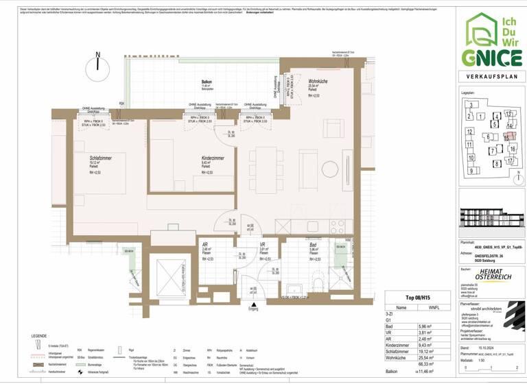 Wohnung zum Kauf - Erstbezug 373.623 € 3 Zimmer 66,3 m² 1. Geschoss Gneisfeldstraße 26 Morzg Salzburg 5020