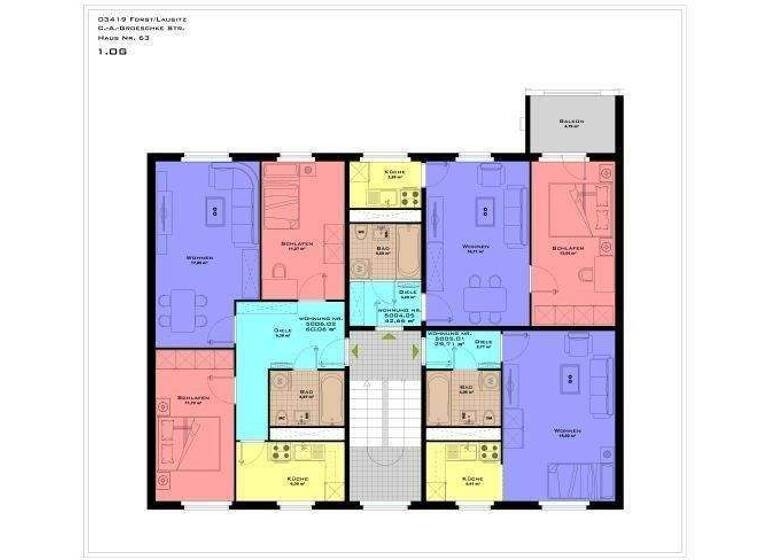 Wohnung zur Miete 3 Zimmer 62,3 m² 4. Geschoss frei ab sofort C.-A.-Groescke-Str. 57 und 63b Forst-Stadt Forst (Lausitz) 03149