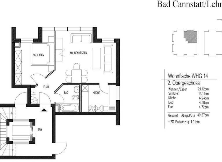 Wohnung zum Kauf 217.000 € 2 Zimmer 49,1 m² Bad Cannstatt Stuttgart 70374