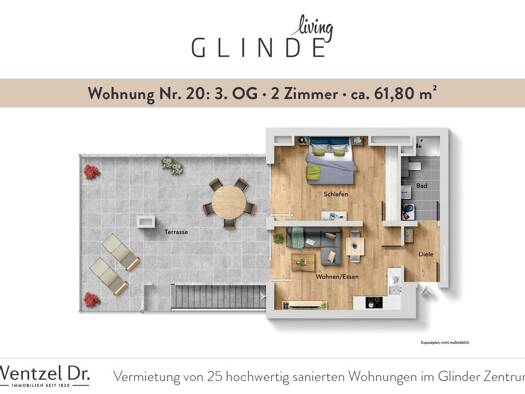 Terrassenwohnung zur Miete 1.169 € 2 Zimmer 61,8 m² 3. Geschoss frei ab 01.01.2027 Glinde 21509