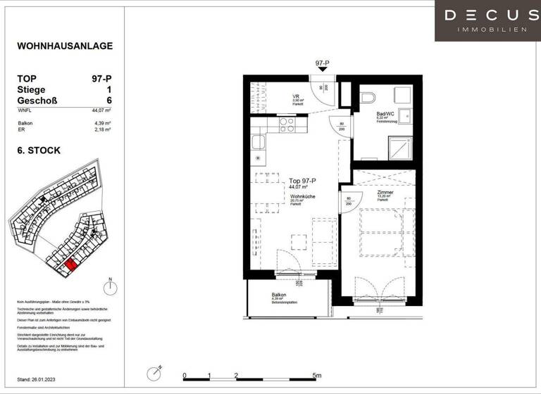 Wohnung zur Miete 668 € 2 Zimmer 44,1 m² 6. Geschoss Wien 1220