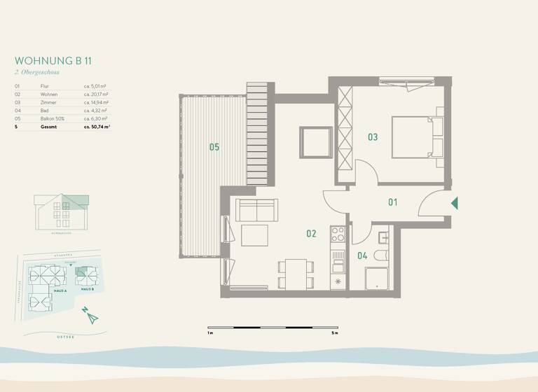Wohnung zum Kauf provisionsfrei 420.000 € 2 Zimmer 50,7 m²<br/>Wohnfläche Dachgeschoss<br/>Geschoss Pelzerhaken Neustadt in Holstein 23730