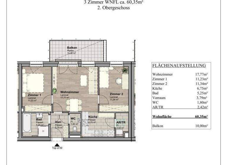 Wohnung zur Miete 929 € 3 Zimmer 60,4 m² 2. Geschoss Unterwaltersdorf 2442
