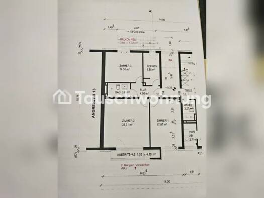 Wohnung zur Miete Tauschwohnung 1.100 € 3 Zimmer 78 m² 3. Geschoss Merkenich Nippes 50735