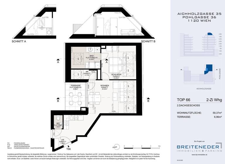 Wohnung zum Kauf - Erstbezug 465.000 € 2 Zimmer 59,4 m² 6. Geschoss Wien 1120