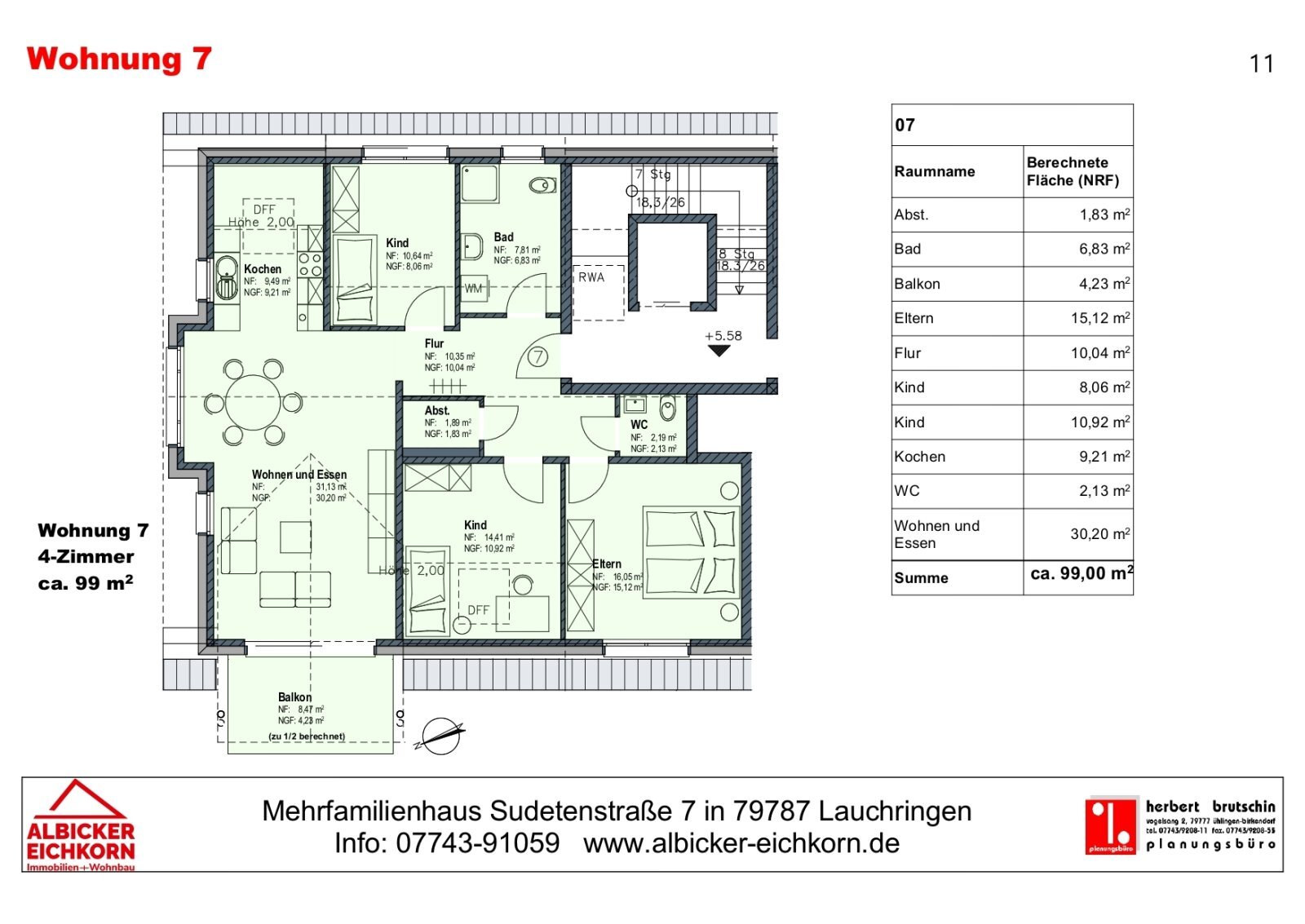 Wohnung zum Kauf provisionsfrei 435.000 € 4 Zimmer 99 m²<br/>Wohnfläche 3.<br/>Geschoss Sudetenstraße 7 Unterlauchringen Unterlauchringen 79787