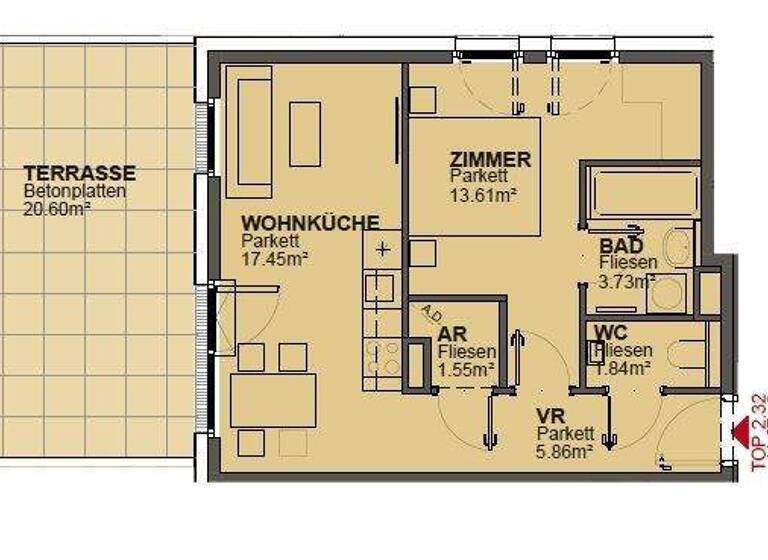 Wohnung zur Miete 673 € 2 Zimmer 44,3 m² Wien 1210