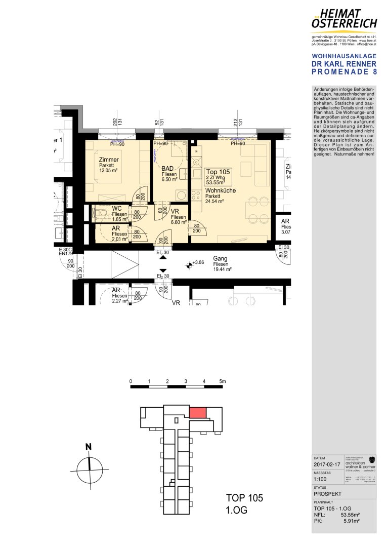 Wohnung zur Miete 717 € 2 Zimmer 54,2 m²<br/>Wohnfläche 1.<br/>Geschoss Doktor-Karl-Renner-Promenade St. Pölten St. Pölten 3100