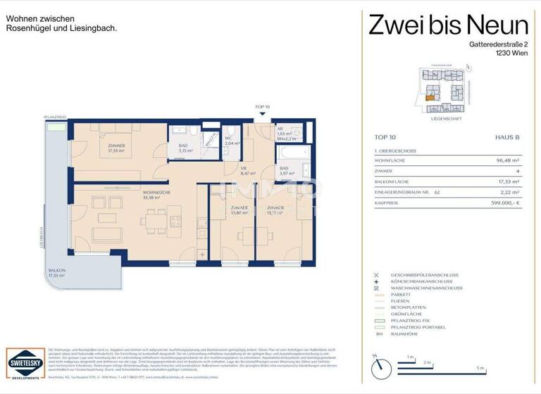 Wohnung zum Kauf - Erstbezug provisionsfrei 599.000 € 4 Zimmer 96,5 m² 1. Geschoss Wien 1230