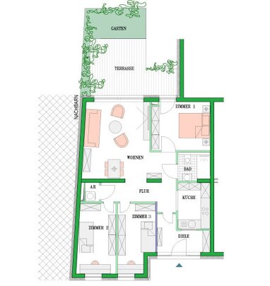 Terrassenwohnung zum Kauf provisionsfrei 360.000 € 4 Zimmer 86,7 m² EG Fettenvorstadt / Stadtrandsiedlung Greifswald 17489